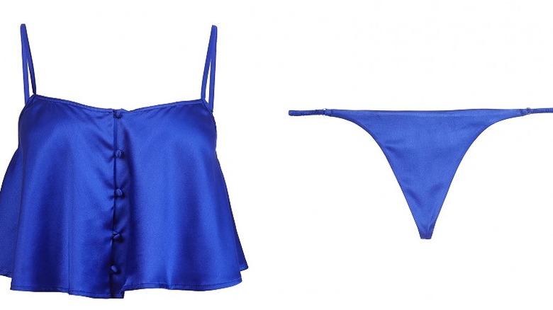 Royal blue silk lingerie set