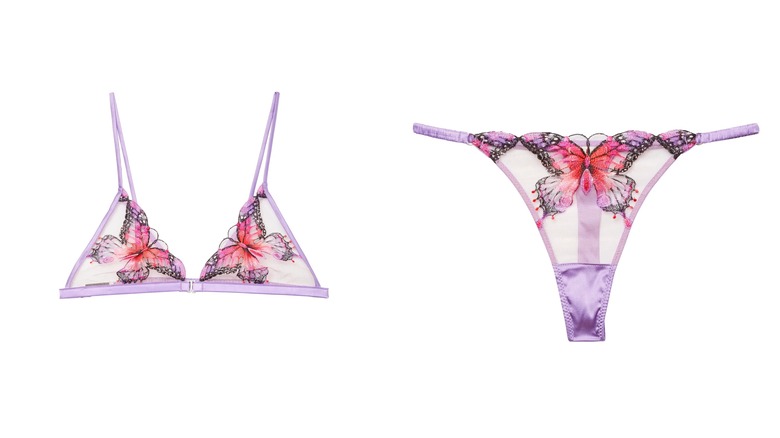 Bra and thong with butterfly embroidery