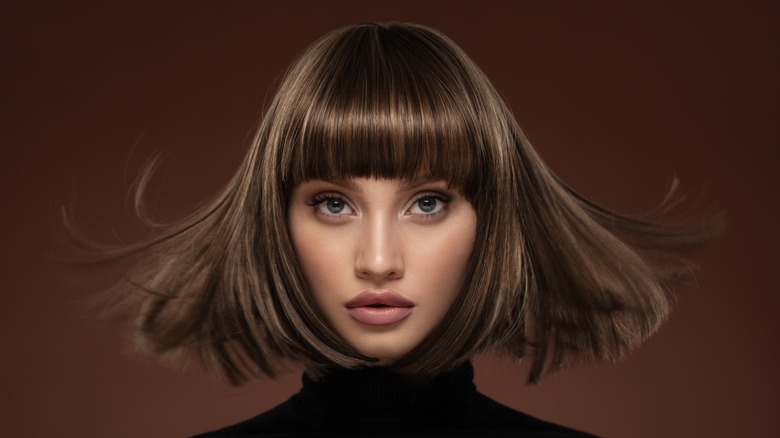 woman with dramatic bob haircut