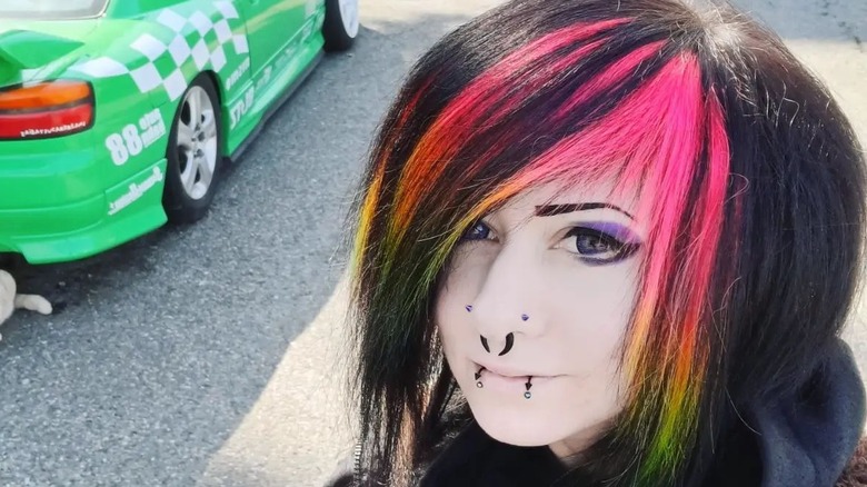 Dark hair with colorful streaks