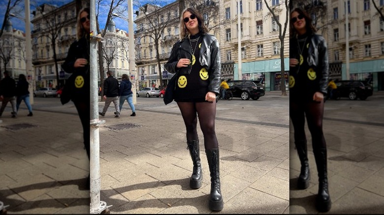 Woman wearing platform combat boots