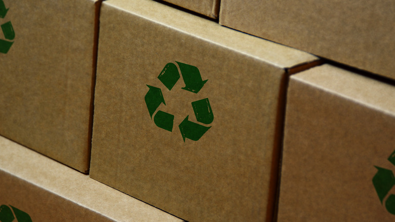 recycling logo on cardboard boxes