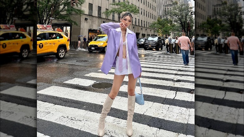 Girl wearing purple blazer