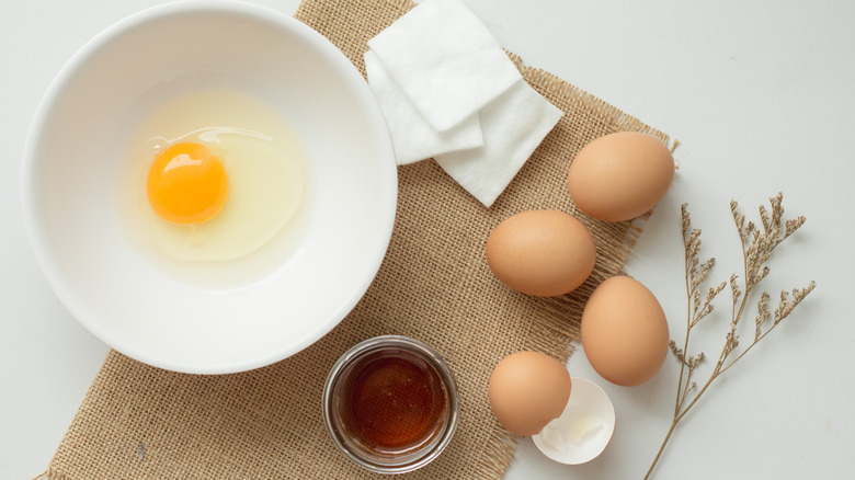 Egg in bowl and other ingredients 