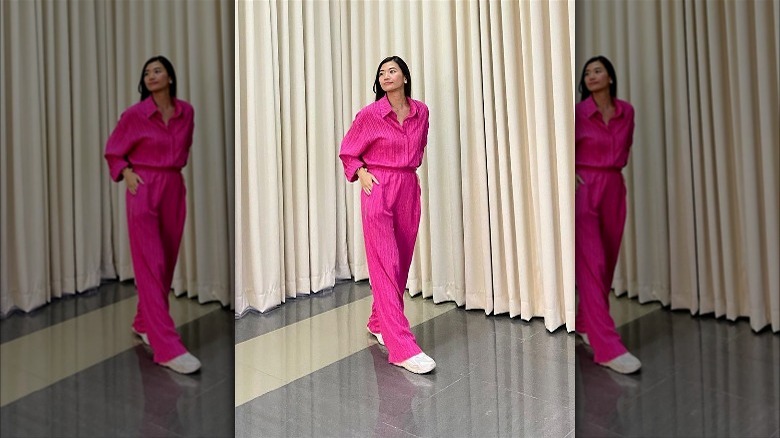 Woman wearing oversized pajamas