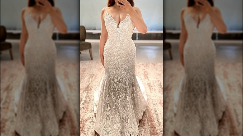 Beaded wedding dress with deep neckline