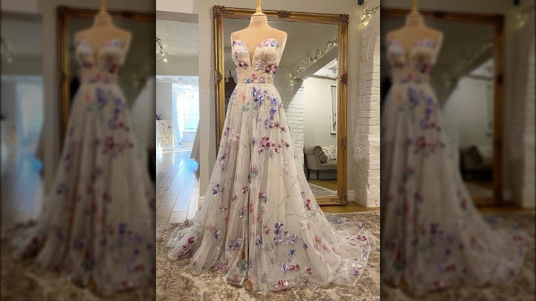 Wedding dress with colorful embroidery