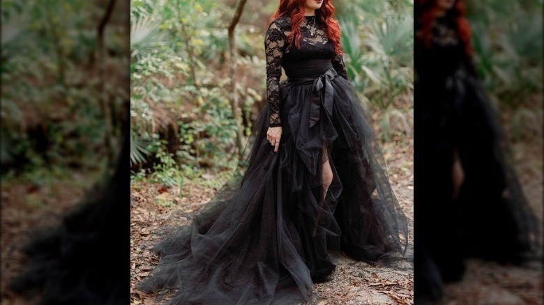 Redhead in black wedding dress