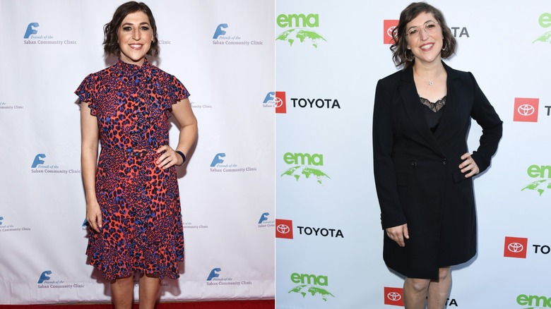 Mayim Bialik posing at red carpets in 2019.