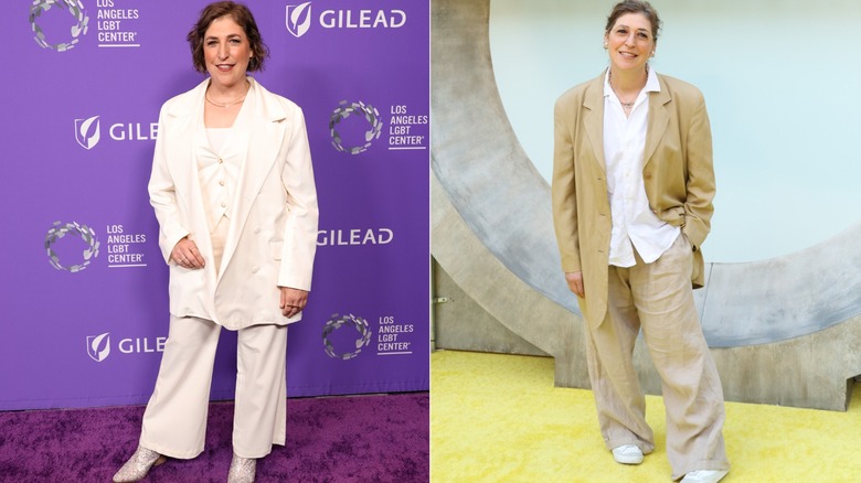 Mayim Bialik at red carpet events in 2023 and 2024.