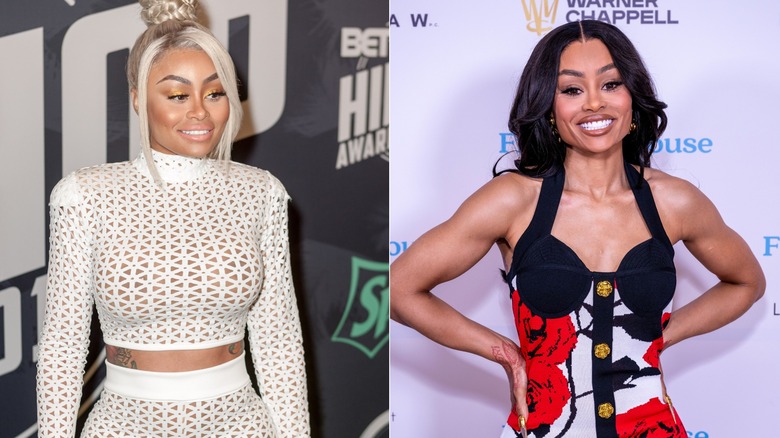 A side by side picture of Blac Chyna smiling on the red carpet.