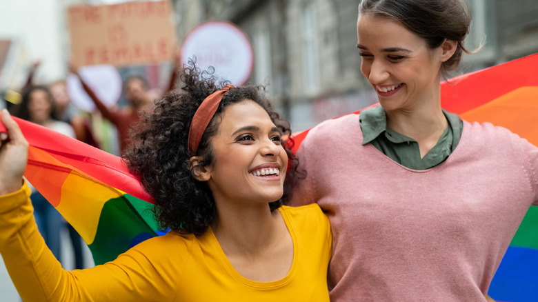 Lesbian couple at Pride parade