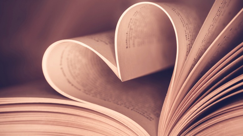 Book pages folded into a heart shape