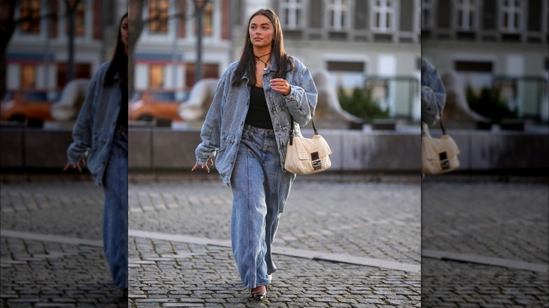 Blue oversized denim jean jacket