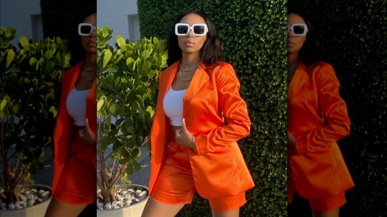 Bright orange short suit