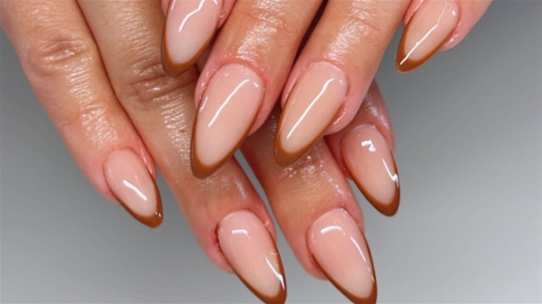pointed almond nails with ultra thin brown tips