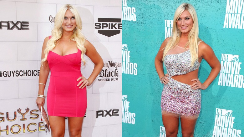 Brooke Hogan in sequins on the red carpet and also in a pink dress.