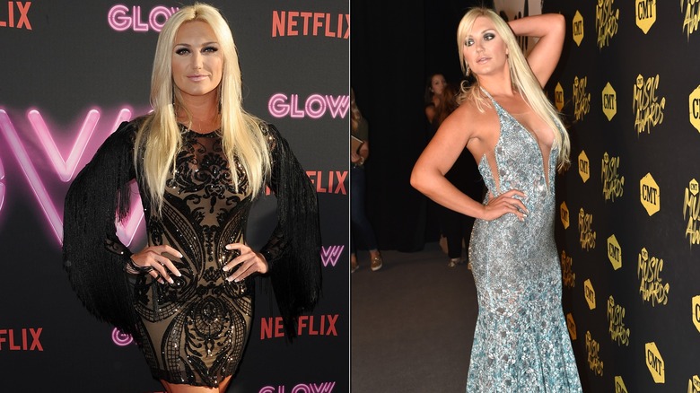 Brooke Hogan in a gown on the red carpet and in a detailed black minidress.