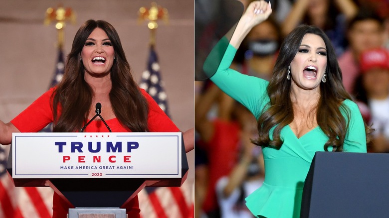 Kimberly Guilfoyle supporting Donald Trump in the early 2020s.