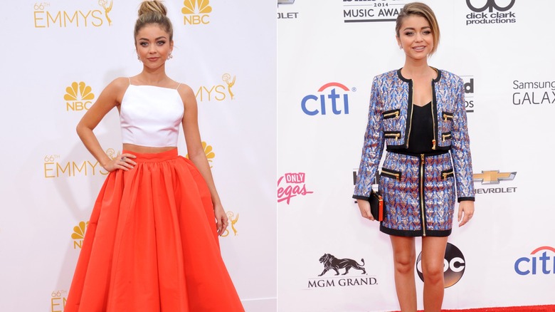 Sarah Hyland posing on red carpets in 2014.