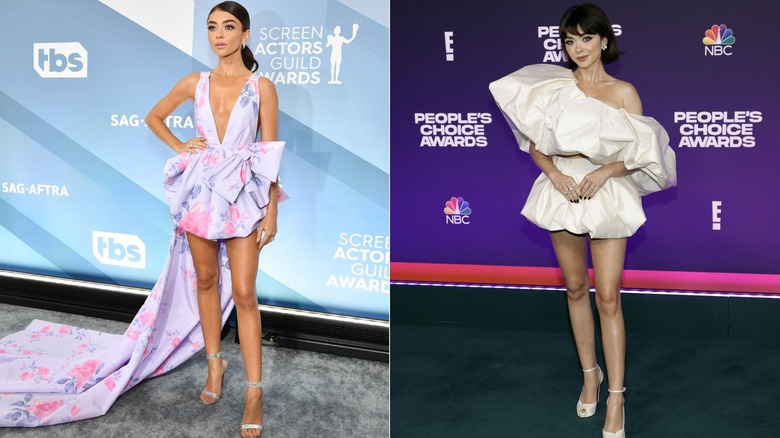 Sarah Hyland wearing puffy minidresses at red carpet events.