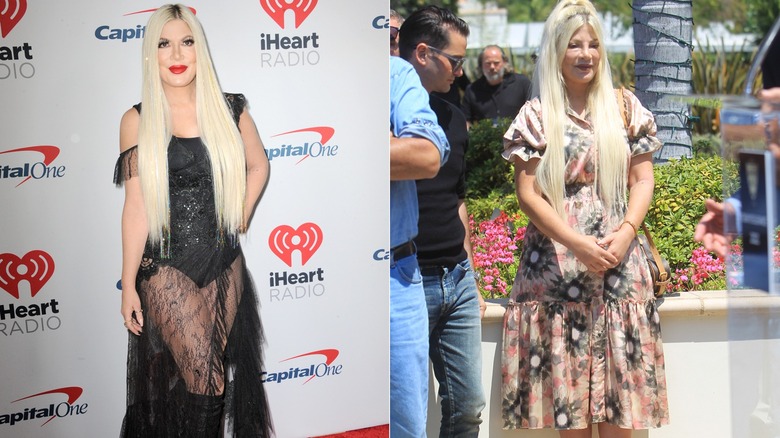 Tori Spelling in dramatic dresses