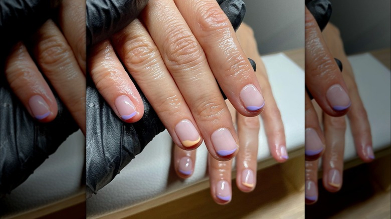 Purple-orange abstract French nails