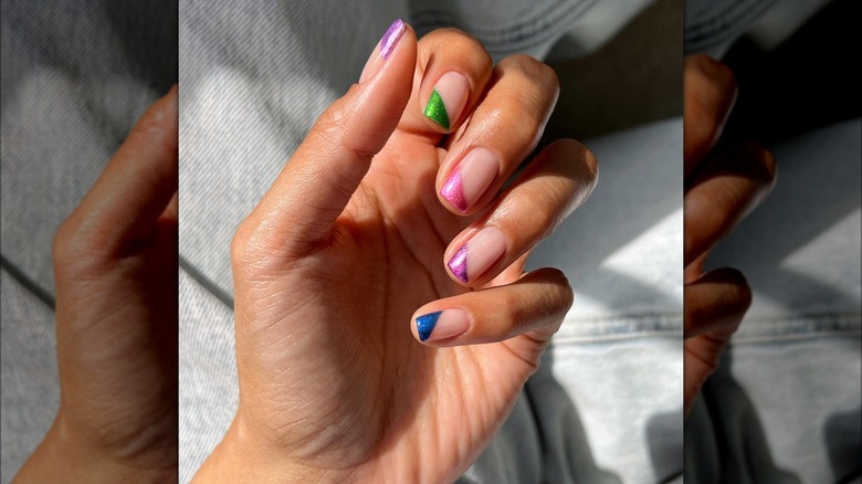 Chrome rainbow corner French tips