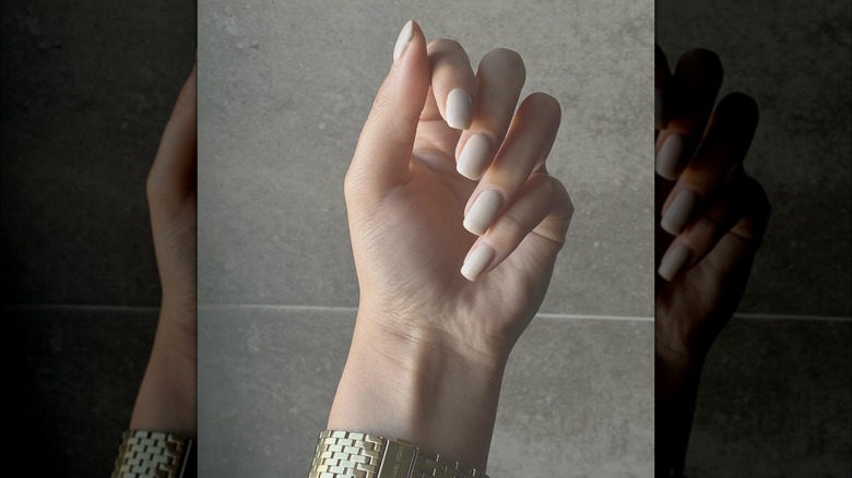 Square-shaped plain cream nails