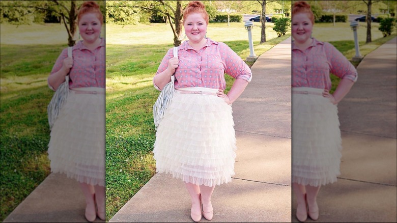 Woman in white cupcake skirt