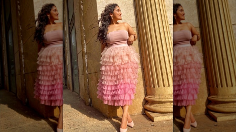 Woman in ombre cupcake skirt