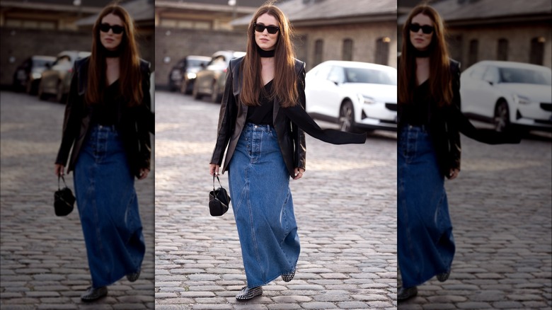 Annabel Rosendahl wearing denim maxi skirt