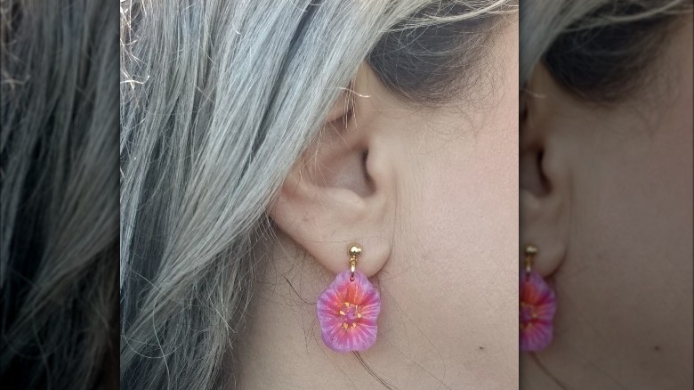 Closeup of flower earring