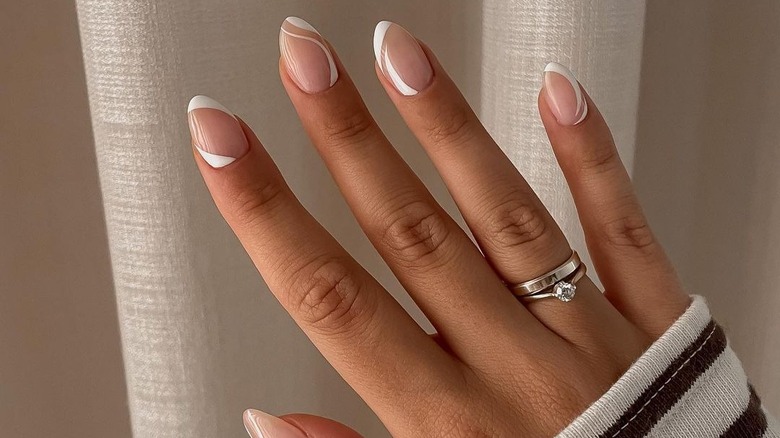 nails with double-corner white abstract french tips