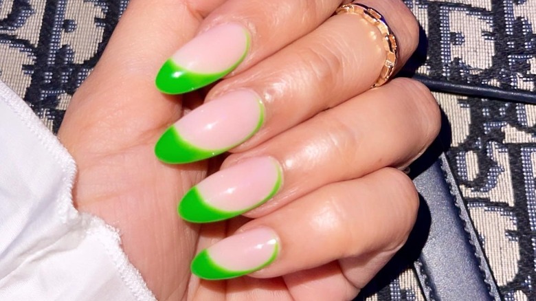 slime green french double-corner nails