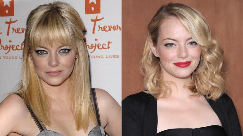 Emma Stone with blond hair at red carpet events in the early 2010s.