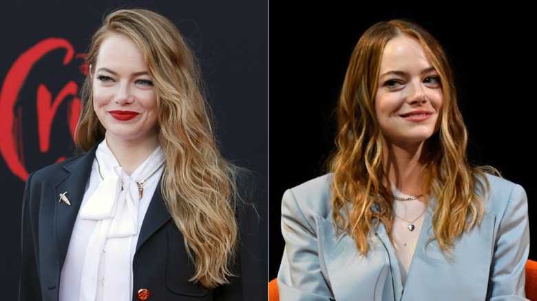 Emma Stone at industry events in 2021 and 2022 with ultra long hair.