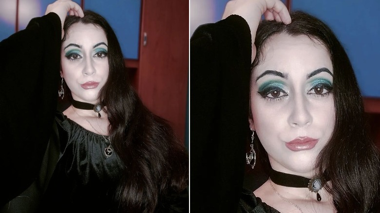 Woman poses with goth makeup