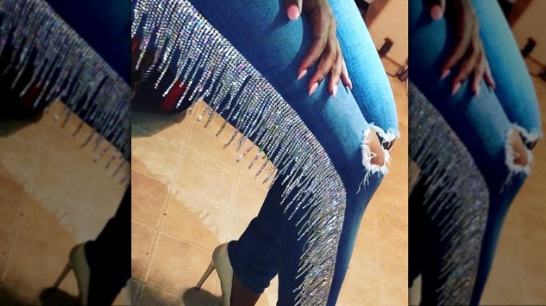 Rhinestone fringe jeans