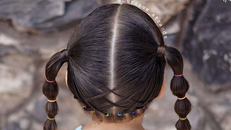 Back view of girl's bubble pigtails