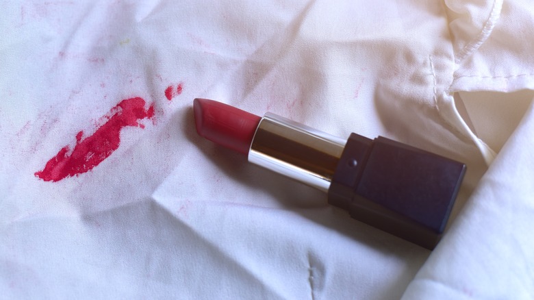 Lipstick stain on white clothing