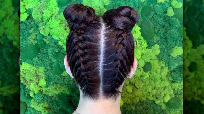 reverse french braids and buns