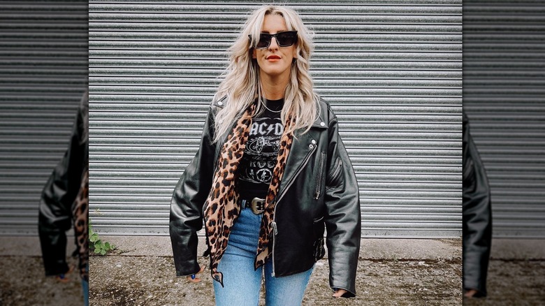 woman with leather jacket