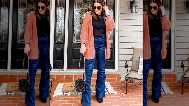 woman on porch in jeans