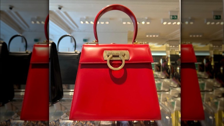 Red leather top-handle bag 