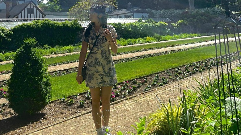 Woman wearing patterned minidress