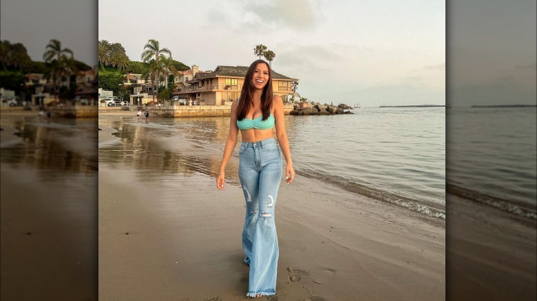 bikini top with flared jeans