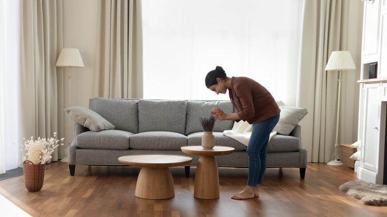 Woman decorates her home