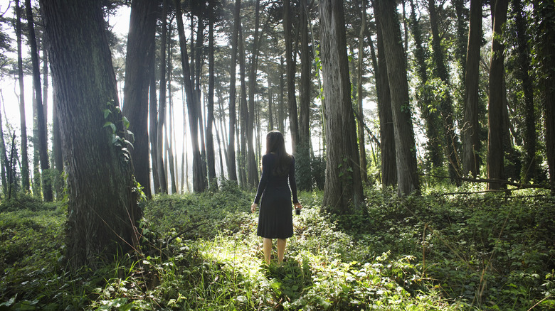 woman in woods