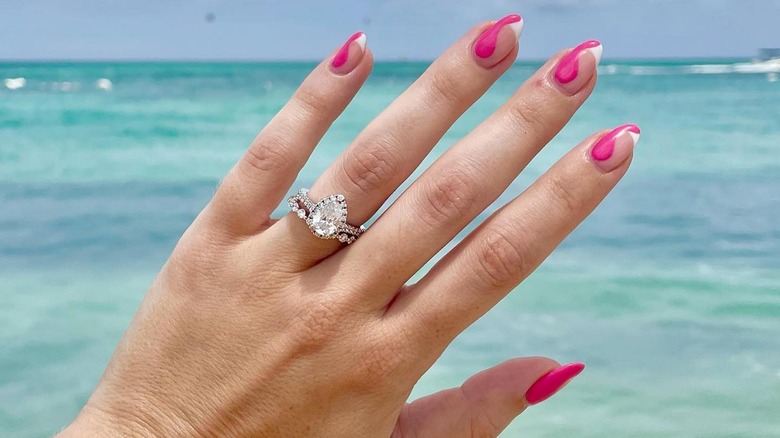 Hot pink abstract French nails